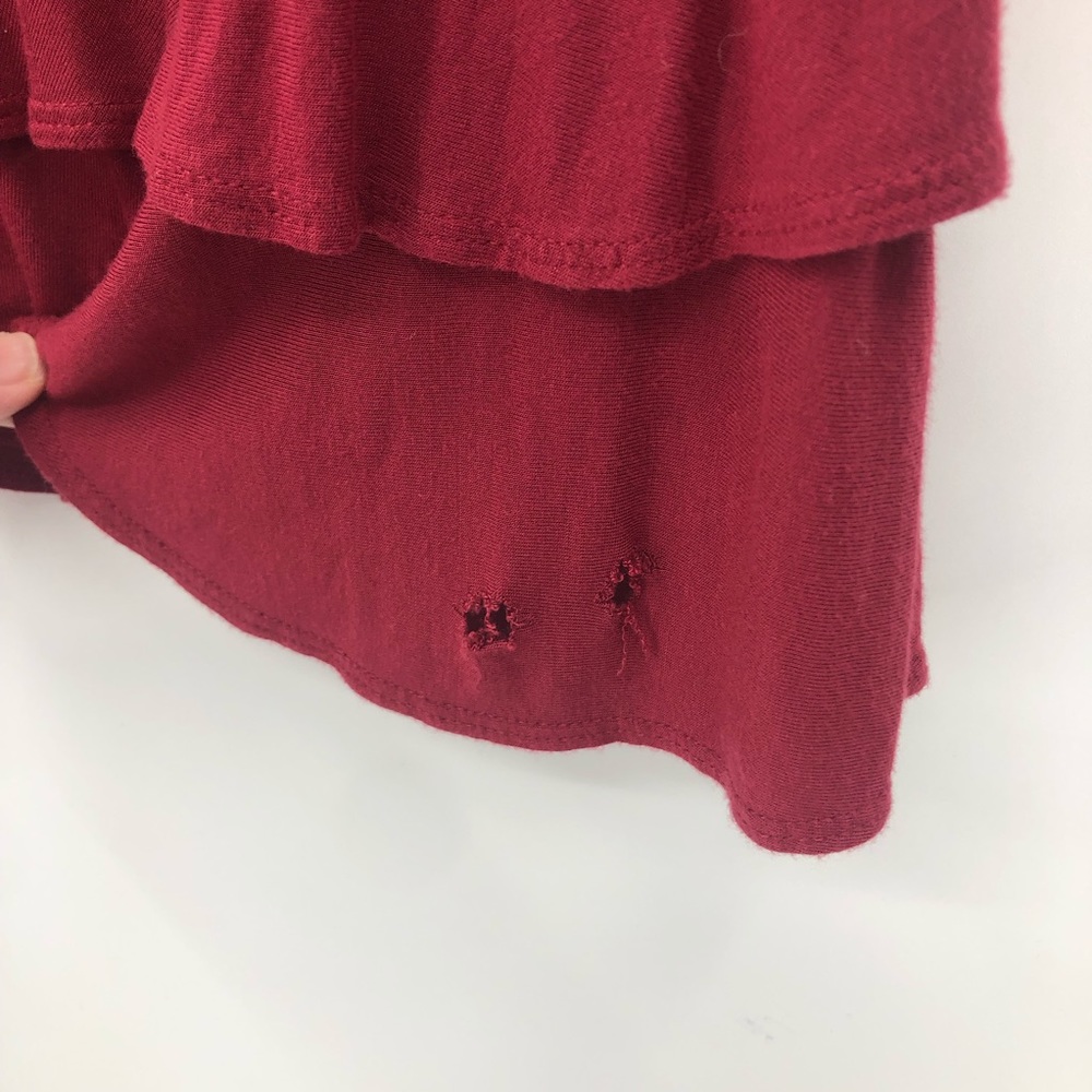 Loft Shirt Ruffle Hem Peplum Shirt Maroon Red L - Picture 4 of 4